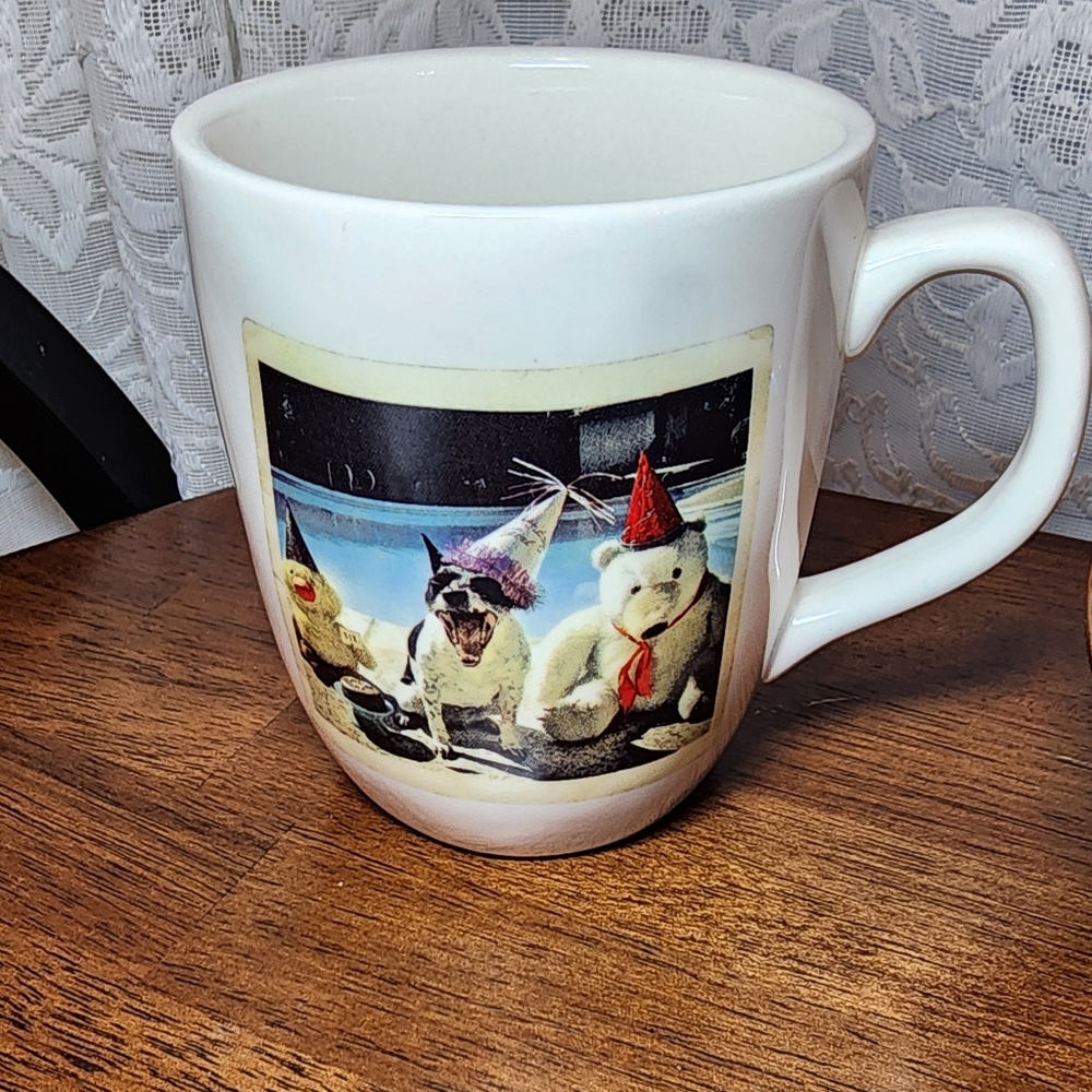 Rae Dunn White Mug with Party Animals Design Dogs Dog Lover Coffee Mug